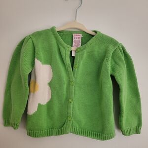 Gymboree Vintage Green Sweater Cardigan White Flower Baby Size 18-24M Cotton